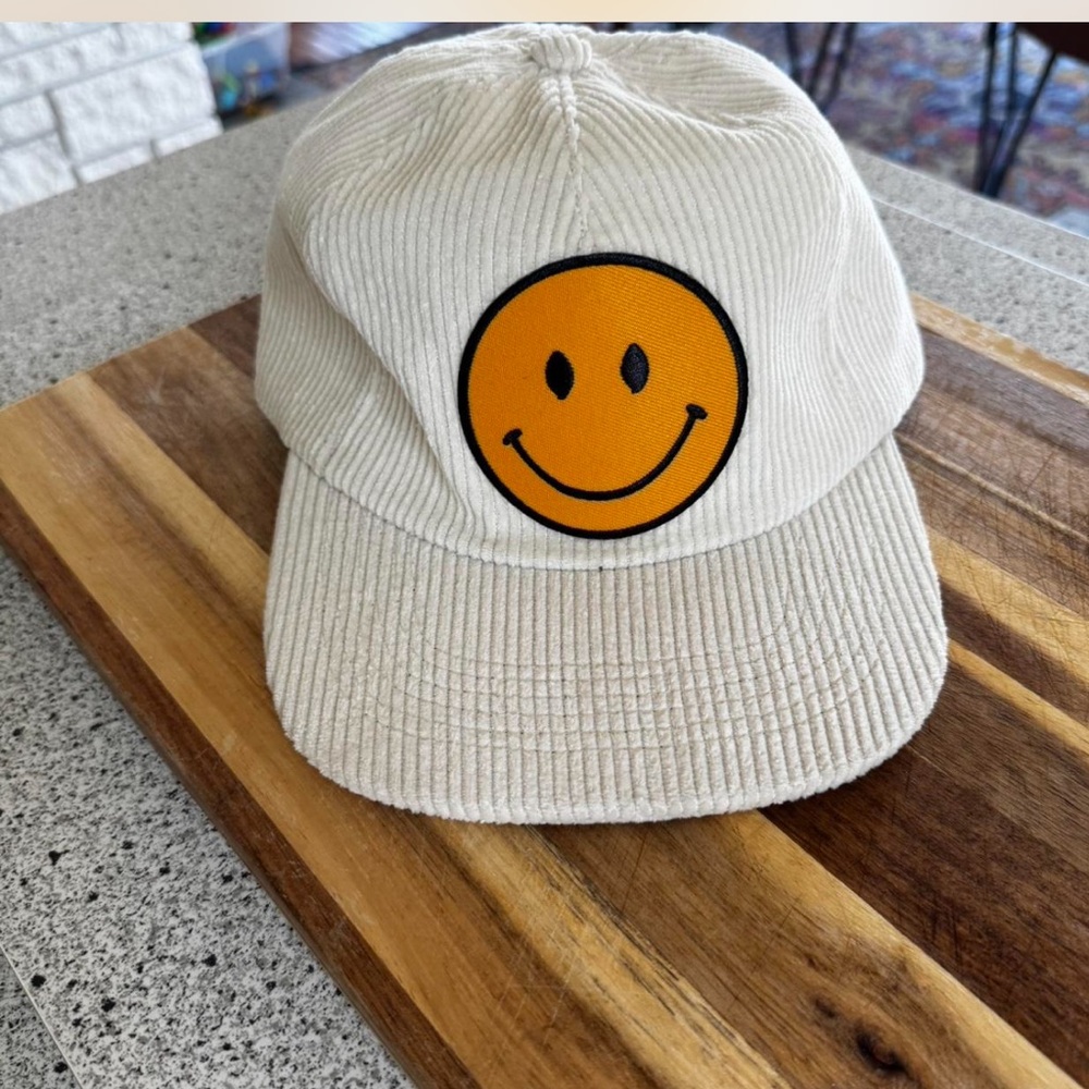 White and Yellow Smiley Face Corduroy Hat - Picture 2 of 3